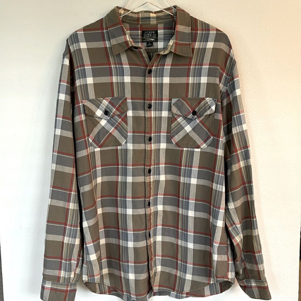 J. Crew Trade & Co Sporting Goods Gray Plaid Button Up Shirt Size XL